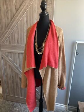 Camel and Coral Open-Front Women's Sweater